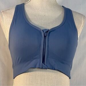Jockey Sports Bra Slate Blue Celebraty Mid Imoact Zip Front Removable Pads L👍